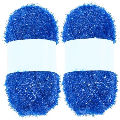 Truboo-Garn, Sparkle-Garn 2pcs Schnelltrockner Polyester-Glitzer für Geschirrtücher weiche und komfortable Truboo für Geschirrtücher, Peelingwaschlappen, Häkeln und Strickbedarf, blau von KDAMGOQE