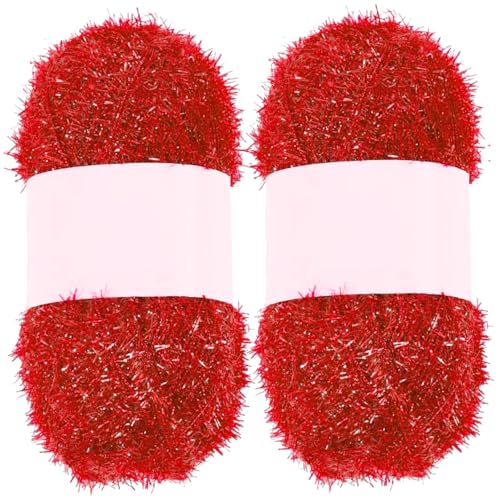 Truboo-Garn, Sparkle-Garn 2pcs Schnelltrockner Polyester-Glitzer für Geschirrtücher weiche und komfortable Truboo für Geschirrtücher, Peelingwaschlappen, Häkeln und Strickbedarf, rot von KDAMGOQE