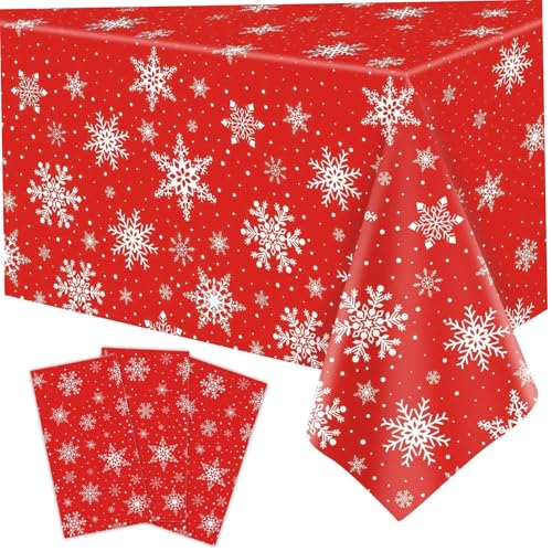 Weihnachten Tischdecke 3pcs 51x87 Rechteck Red Snowflake Weihnachts Tischtuch Plastik -Tischdecke für Winter Weihnachtsfeiertagsvorräte Weihnachten Tischdecke 3pcs 51x87 Rechteck Red Snowflake Weihnachts Tischtuch Plastik -Tischdecke für Winter Weihnachtsfeiertagsvorräte von KDAMGOQE