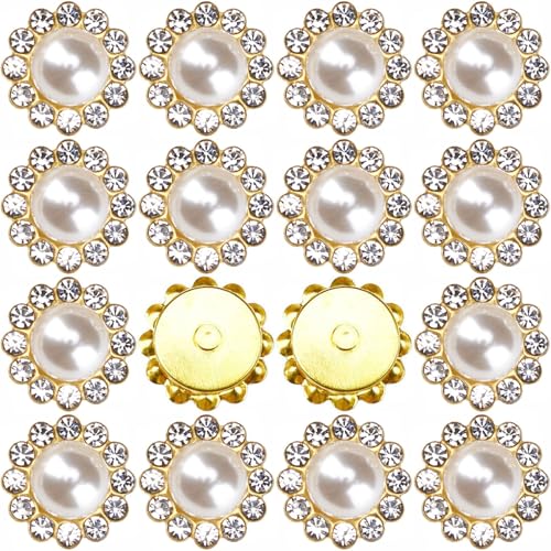 200 Stück Sonnenblumen-Perlen zum Basteln, Kristallglas mit Metallbasis, Blume, Strasssteine für Hüte, Verzierungen für Handwerk, Kleidung, Schuhe, Taschen, Nähzubehör (020 Pearl) von KDCQAH