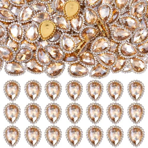 30 Stück Strasssteine zum Aufnähen in Tropfenform, Kristallglas, Strass, Metall, flache Rückseite, Verzierung, DIY, Handwerk, Edelsteine für Kostüm, Kleid, Hochzeit, Basteln (Champagner) von KDCQAH