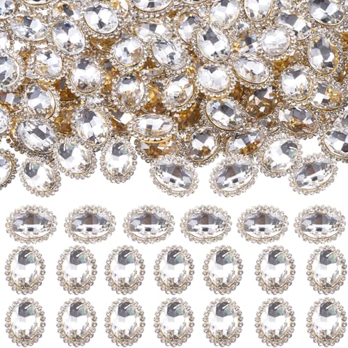 30 Stück ovale Strasssteine zum Aufnähen, Kristall-Edelsteine mit flacher Rückseite, Glasstein mit Goldklaue für Kleidung, Schuhe, Kostüme, Kleidungsstücke (Kristall), 14 x 10 mm von KDCQAH