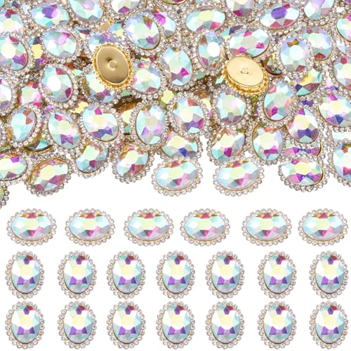 30 Stück ovale Strasssteine zum Aufnähen, Kristall-Edelsteine zum Basteln, flache Rückseite, Glas-Edelstein mit Goldklaue für Kleidung, Schuhe, Kostüme, Kleidung (Crystal AB), 14 x 10 mm von KDCQAH