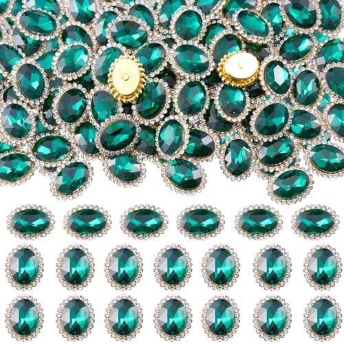 30 Stück ovale Strasssteine zum Aufnähen, Kristall-Edelsteine zum Basteln, flache Rückseite, Glas-Edelstein mit Goldklaue für Kleidung, Schuhe, Kostüme, Kleidung (Smaragd), 14 x 10 mm von KDCQAH