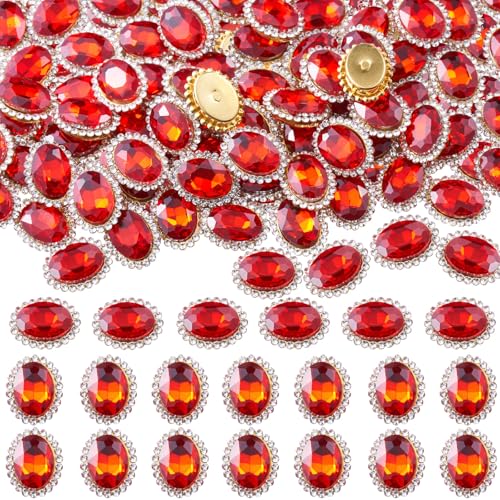 30 Stück ovale Strasssteine zum Aufnähen, Kristall-Edelsteine zum Basteln, flache Rückseite, Glas-Edelstein mit Goldklaue für Kleidung, Schuhe, Kostüme, Kleidung (helles Siam), 14 x 10 mm von KDCQAH