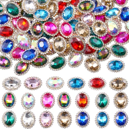 30 Stück ovale Strasssteine zum Aufnähen, Kristall-Edelsteine zum Basteln, flache Rückseite, Glas-Edelstein mit Goldklaue für Kleidung, Schuhe, Kostüme, Kleidung (verschiedene Farben), 14 x 10 mm von KDCQAH