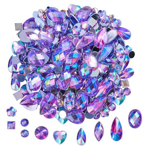 Bunte AB-Kristall-Edelsteine zum Basteln, flache Rückseite, Strasssteine zum Basteln, Acryl-Edelsteine für Halloween-Piraten-Party-Dekorationen (heller Amethyst AB), 300 Stück von KDCQAH