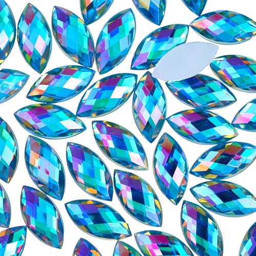 Bunte große Strasssteine in Pferdeaugenform, flache Rückseite, 15 x 7 mm, 300 Stück von KDCQAH