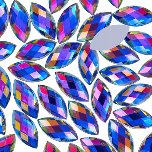 Bunte große Strasssteine zum Basteln, Pferdeaugenform, flache Rückseite, Party-Dekorationen, 15 x 7 mm, 300 Stück von KDCQAH