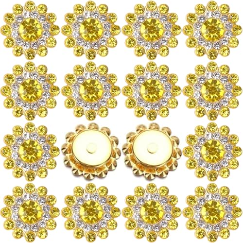 Strasssteine zum Aufnähen, Sonnenblume, Blume, Kristallglas, flache Rückseite, Goldbasis, Glas, zum Aufnähen, Kleidung, Hochzeitskleider, Dekoration, Handwerk, 150 Stück, 14 mm, (Citrin) von KDCQAH