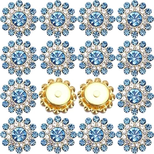 Strasssteine zum Aufnähen, Sonnenblumen, Blumen, Kristallglas, flache Rückseite, Goldbasis, Glas, zum Aufnähen, Kleidung, Hochzeitskleider, Dekoration, Handwerk, 150 Stück, 14 mm (heller Saphir) von KDCQAH