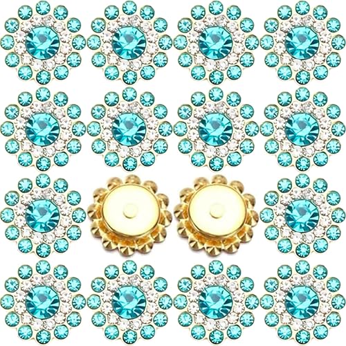 Strasssteine zum Aufnähen, Sonnenblumen, Blumen, Kristallglas, flache Rückseite, Goldbasis, Glas, zum Aufnähen, Kleidung, Hochzeitskleider, Dekoration, Handwerk, 150 Stück (Aquamarin) von KDCQAH