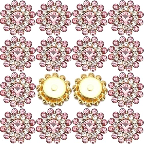 Strasssteine zum Aufnähen, Sonnenblumen, Blumen, Kristallglas, flache Rückseite, Goldbasis, Glas, zum Aufnähen, Kleidung, Hochzeitskleider, Dekoration, Handwerk, 150 Stück (Hellrosa), 14 mm von KDCQAH