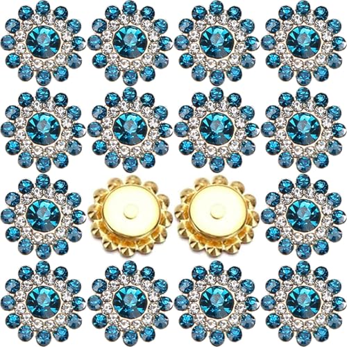 Strasssteine zum Aufnähen, Sonnenblumen, Blumen, Kristallglas, flache Rückseite, Goldbasis, Glas, zum Aufnähen, Kleidung, Hochzeitskleider, Dekoration, Handwerk, 150 Stück (blauer Zirkon) von KDCQAH