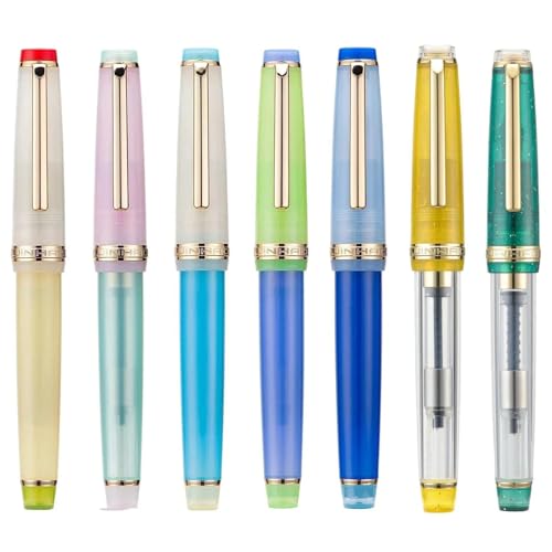 KDEGK Füllfederhalter, gemischte Macaron-Farben, Acryl, EF/F/M/gebogene Feder, goldener Rand, mit Konverter-Schreibstift (17, F 0,5 mm) von KDEGK