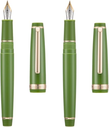 KDEGK Füllfederhalter EF/F/M Feder mit Konverter, mehrfarbiges Harz, silberfarben/goldener Clip, Schreibstift-Set (Avocado-Grün-Gold, EF und M) von KDEGK
