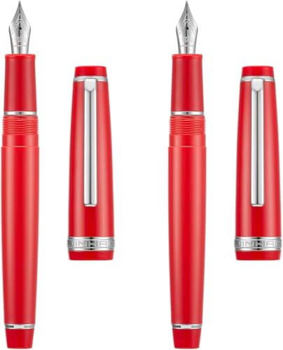 KDEGK Füllfederhalter EF/F/M Feder mit Konverter, mehrfarbiges Harz, silberfarben/goldener Clip, Schreibstift-Set (Rot-Silber, EF und M) von KDEGK