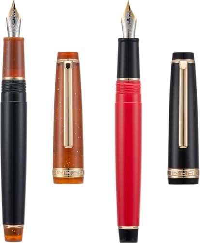KDEGK Füllfederhalter EF/F/M Feder mit Konverter, mehrfarbiges Harz, silberfarben/goldener Clip, Schreibstift-Set (gemischt 01-Gold, EF und F) von KDEGK