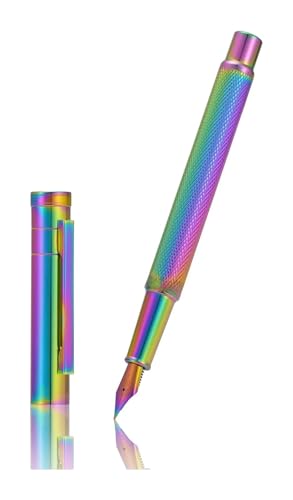 KDEGK Füllfederhalter aus rohem Messing, extra feine Feder, klassisches Design, glattes Schreiben, Kupferstift mit Konverter und Stiftetui-Set (Regenbogen) von KDEGK