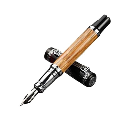 KDEGK Kalligraphie-Füllfederhalter, klassischer Konfuzius, natürlicher Bambus, Metall, geprägtes Muster, gebogene Feder, Iridium, 1,2 mm, für Büro/Geschenk (Kalligraphie-Stift) von KDEGK