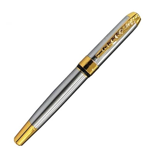 KDEGK Kalligraphie-Stift mit gebogener Spitze, Schwarz mit weißer Linie, 1,0 mm, luxuriöser goldfarbener Clip, Füllfederhalter (A) von KDEGK