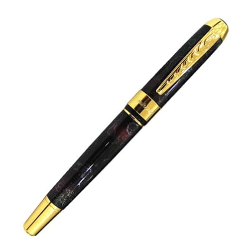 KDEGK Kalligraphie-Stift mit gebogener Spitze, Schwarz mit weißer Linie, 1,0 mm, luxuriöser goldfarbener Clip, Füllfederhalter (B) von KDEGK