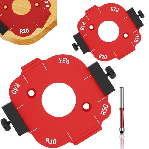 2 Stück Frässchablonen oberfräse,Router jig radius template,Winkelradius frässchablone R10-R50 mit Trimmmesser,Oberfräse Schablone für frästisch,für holzbearbeitungswerkzeuge(Rot) von KDFALO