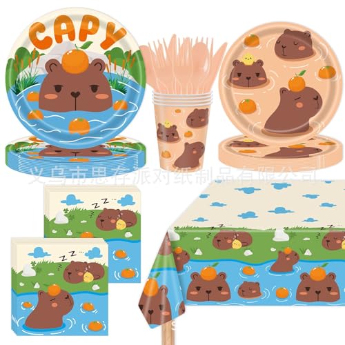 Capybra Partyzubehör Geburtstag, Capy-bara Party Geschirr Set, Cartoon Partygeschirr, Mit Teller, Becher, Servietten, Capy-bara Juego de vajilla de cumpleaños para niños para niños y niñas Capybra Partyzubehör Geburtstag, Capy-bara Party Geschirr Set, Cartoon Partygeschirr, Mit Teller, Becher, Servietten, Capy-bara Juego de vajilla de cumpleaños para niños para niños y niñas von KDFSSIPE