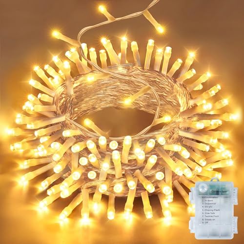 Batterie Lichterkette 150 LED 15m, IP44 Wasserdicht Outdoor & Indoor - Warmweiß mit 8 Modi & 6h Timer, für Garten Balkon Camping Terrasse Party Weihnachten Zimmer Dekoration (Ohne Batterien) von KDGOFUO