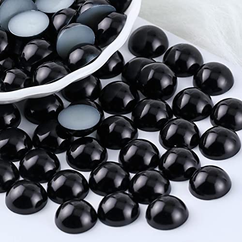 150 Stück 14 mm flache Rückseite, Perlen für Bastelarbeiten, Schmuck, Scrapbooking, Verzierung, flache Rückseite, Halbperlen für Crocs-Schuhbecher, lose Imitationsperlen (schwarz) von KDLJFGSMF1