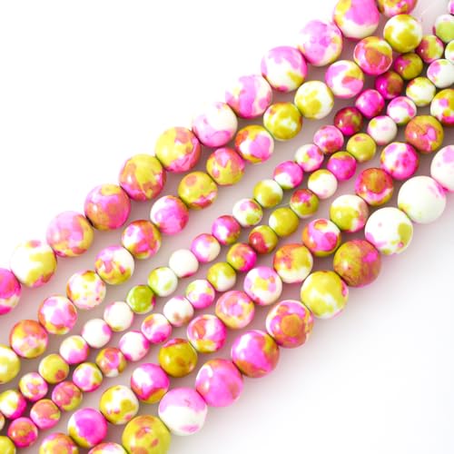 38 Stück 10 mm rosa und garssgrüne glatte Regenblumen-Perlen, Edelstein, rund, lose Perlen für Schmuckherstellung, Armband, Zubehör von KDLJFGSMF1