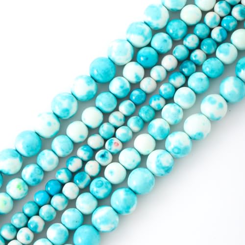 48 Stück 8 mm hellblaue glatte Regenblumen-Perlen, Edelstein, rund, lose Perlen für Schmuckherstellung, Armband, Zubehör von KDLJFGSMF1