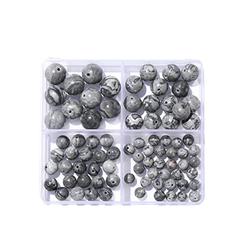 6–12 mm große, natürliche graue Kartenstein-Perlen-Set, rund, echter Stein, glatte Perlen, lose Edelsteine, DIY-Perle für Armbänder, Halsketten, Ohrringe, Schmuckherstellung von KDLJFGSMF1