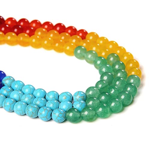7 Chakra-Naturstein-Perlen, rund, gemischte Farben, zum Selbermachen, glatte Energieheilungsperlen, Edelstein für Schmuckherstellung von KDLJFGSMF1