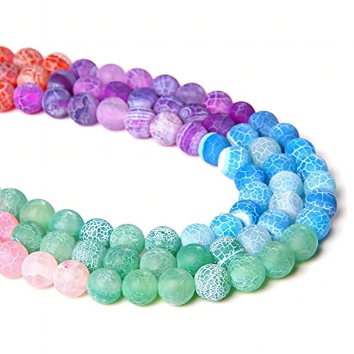 7 Chakra-Perlen, 8 mm, runde Natursteinperlen, Frost-Achate, gemischte Farben, zum Selbermachen, glatte Energieheilungsperlen, Edelstein für Schmuckherstellung von KDLJFGSMF1