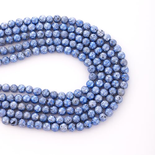 Galvanisierte, blaue runde Lavastein-Perlen, Edelstein, Vulkan-Perlen, lose Perlen, DIY für Schmuck- und Armbandherstellung, 8 mm von KDLJFGSMF1