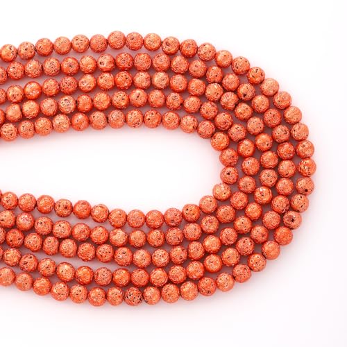 Galvanisierte, runde Lavastein-Perlen, Edelstein, vulkanische Perlen, lose Perlen, zum Selbermachen von Schmuck, Armbändern, 6 mm, Orange von KDLJFGSMF1