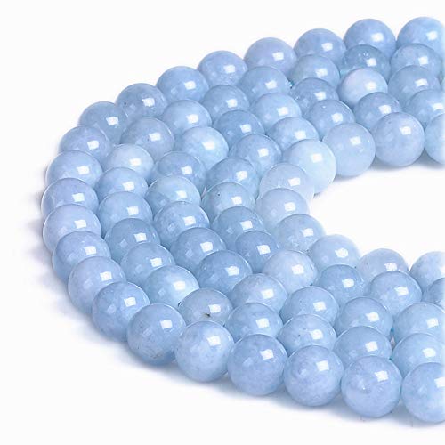 Natürliche Edelsteine, lose Perlen, glatt, rund, ca. 38,1 cm, DIY-Armband, Halskette für Schmuckherstellung (6 mm, hellblau gefärbte Jade) von KDLJFGSMF1