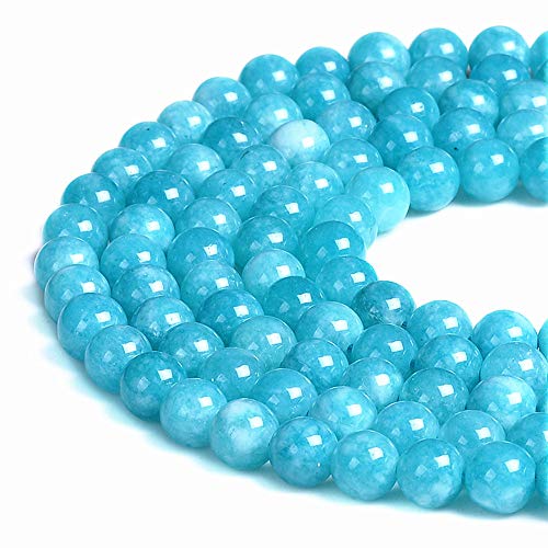 Natürliche Edelsteine, lose Perlen, glatt, rund, ca. 38,1 cm, DIY-Armband, Halskette für Schmuckherstellung (8 mm, blaue Amazonit-gefärbte Jade) von KDLJFGSMF1