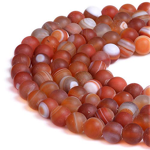 Natürliche Edelsteine, lose Perlen, glatt, rund, ca. 38,1 cm, DIY-Armband, Halskette zur Schmuckherstellung (10 mm, matt-rot-orangefarbener Streifenachat) von KDLJFGSMF1