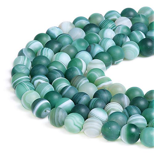 Natürliche Edelsteine, lose Perlen, glatt, rund, ca. 38,1 cm, DIY-Armband, Halskette zur Schmuckherstellung (8 mm, mattgrüner Streifenachat) von KDLJFGSMF1