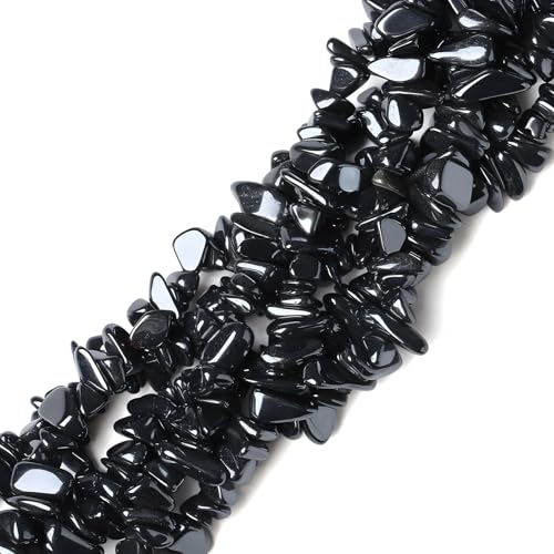 Natürliche schwarze Hämatit-Perlen, echte unregelmäßige Freiform, lose Edelsteinperlen, Energieheilungsperlen, für Schmuckherstellung, Strang, 76,2 cm, 5–8 mm von KDLJFGSMF1