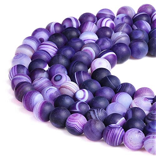 Wunderschöne lila gestreifte Achat-Perlen, lose Perlen, 6 mm, matt, rund, ca. 38,1 cm, DIY-Armband, Halskette für Schmuckherstellung von KDLJFGSMF1