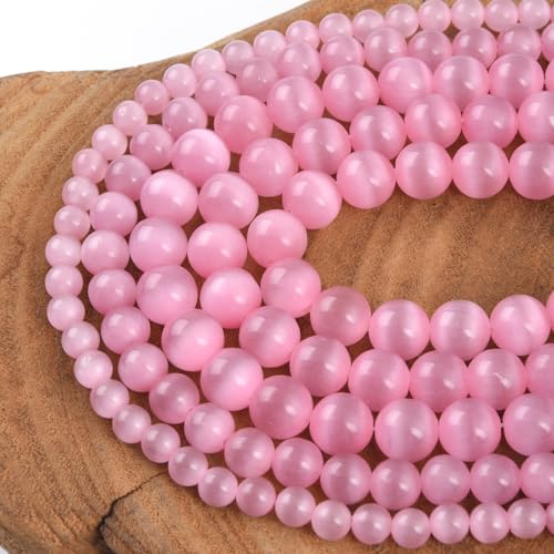 Wunderschöne rosa Katzenaugen-Perlen, lose Perlen, 10 mm, glatt, rund, ca. 38,1 cm, DIY-Armband, Halskette für Schmuckherstellung von KDLJFGSMF1
