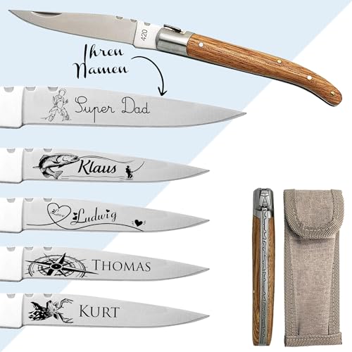 KDO MAGIC - Personalisiertes Messer - Klinge mit eingraviertem Vornamen - Eschenholzgriff - Geschenk für Männer, Vatertag, Papa, Weihnachten von KDO MAGIC