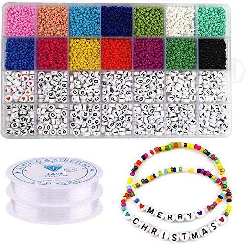 KDOI 5000Pcs Beads Kit, 3Mm Glasperlen, Alphabet Buchstaben Perlen und Herzform Perlen für Name Armbänder Schmuckherstellung und Kunsthandwerk KDOI 5000Pcs Beads Kit, 3Mm Glasperlen, Alphabet Buchstaben Perlen und Herzform Perlen für Name Armbänder Schmuckherstellung und Kunsthandwerk von KDOI