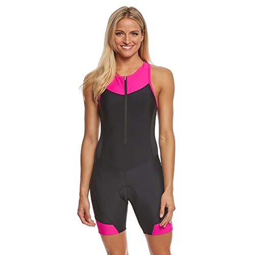 Damen-Triathlon-Anzug Radtrikot-Anzug einteilig ärmellos mit 9D-Gel-Pad-Tasche schnell trocknender Sportbekleidungs-Overall (Color : 02, Size : Medium) von KDOQ