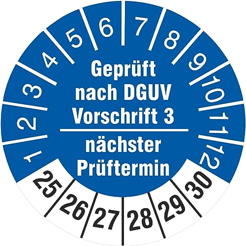 10 Prüfplaketten 18 mm geprüft nach DGUV Vorschrift 3 nächster Prüftermin 2025-2030 Prüfetiketten von KDS