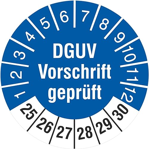 10 Prüfplaketten Geprüft nach DGUV 2025-2030 Prüfetiketten 18 mm von KDS