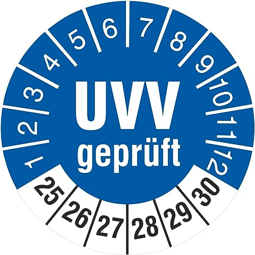 10 Prüfplaketten UVV geprüft Prüfung 30 mm Prüfetiketten 2025-2030 von KDS